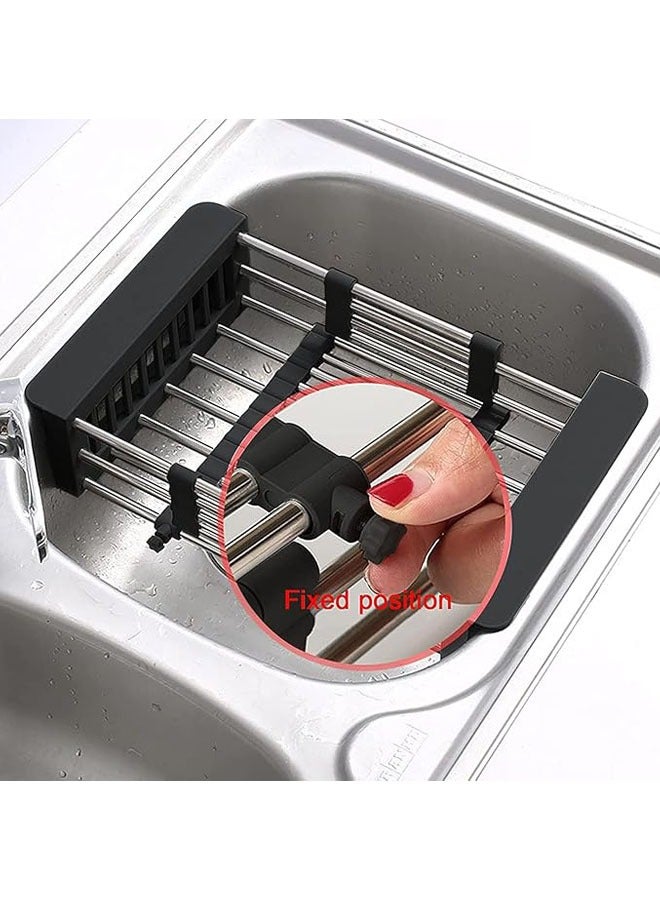 Expandable Dish Drying Rack, Over Sink Dish Drying Rack, Draining Dishes  Fruit Drain- Rustproof Stainless Steel for Kitchen, Rugged Sink Drain Rack (black) - Image 5